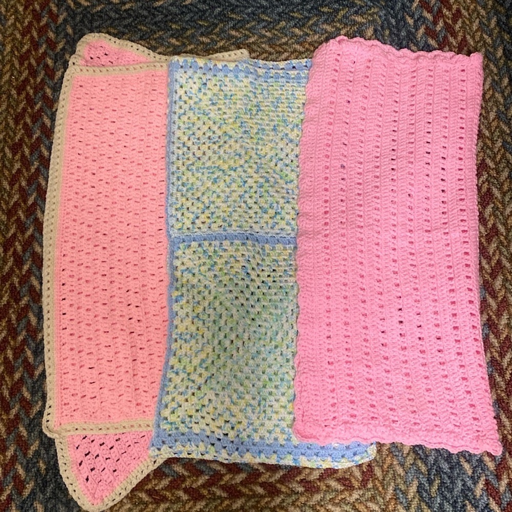 3 Hand Crocheted Baby Blankets Cottagecore Prairie Infant Toddler